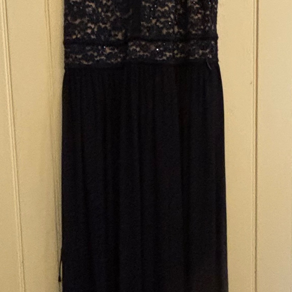 Navy Lace Bodice Evening Maxi Dress